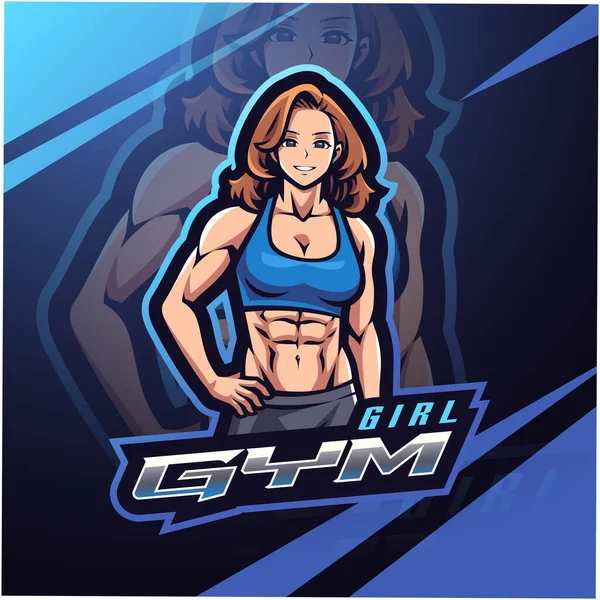 Girl Gym Esport Desain Logo Maskot — Stok Foto