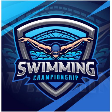 Yüzme şampiyonası esport maskot logosu tasarımı
