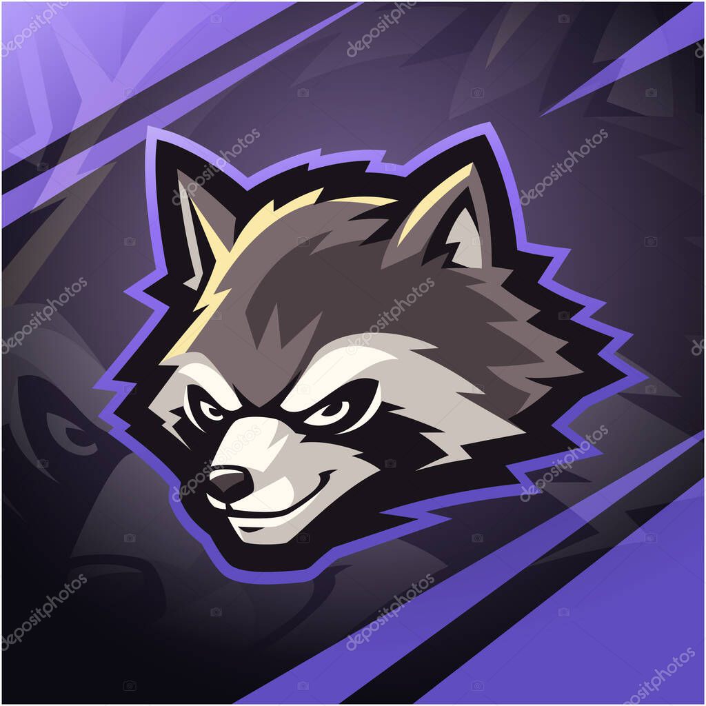 Raccoon head esport mascot logo design