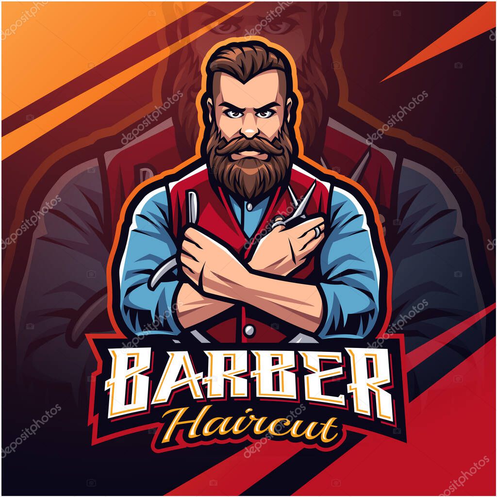 Barber haircut esport mascot logo design