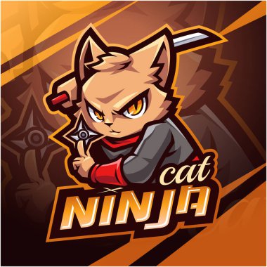 Ninja kedi esport maskot logosu tasarımı