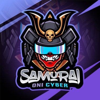 Samurai oni cyber mascot logo design clipart