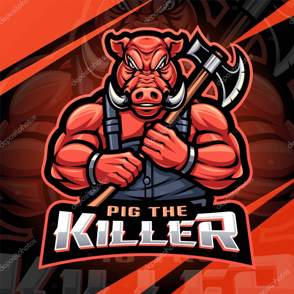 Pig the killer esport mascot logo design