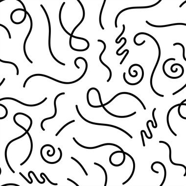 Vektör çizimi. Beyaz arkaplanda tek renkli ve soyut siyah karalamalar var..