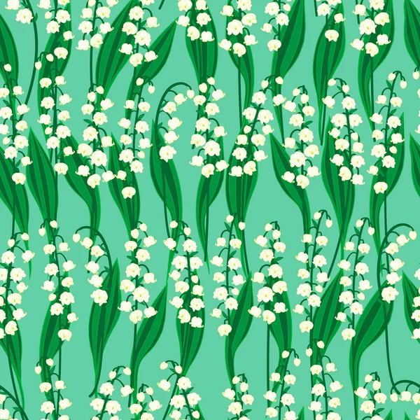 ラスターイラスト 海の緑の背景シームレスな繰り返しパターン上の花の谷の束の白いユリ — ストック写真