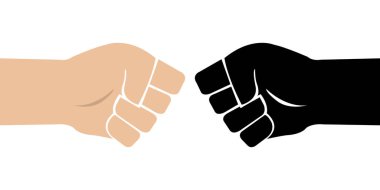 Fist bump icon The concept of power and conflict, competition, Team work, partnership, friendship, struggle. hands clenched fist punching or hitting. Two male hands Bro fist power bump gesture raised.