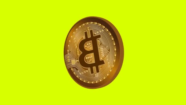 Bitcoin Moneta Oro Rotante 360 Gradi Turno Animazione Schermo Verde — Video Stock