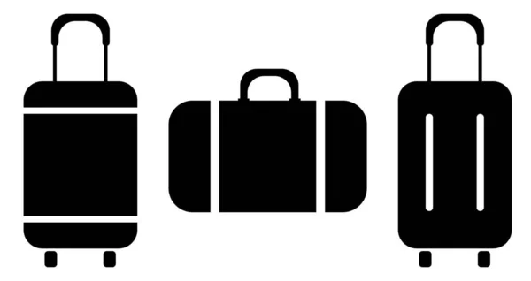 Reisetaschensymbol Gepäcktaschen Symbol Rucksack Ikone Handgepäck Schwarze Aktentasche Trolley Bag — Stockvektor