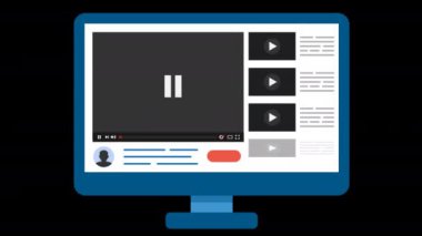 Web tarayıcı pencereli bir video oynatıcı PC ekranı. Fare imleci animasyon alfa kanalı tarafından tıklanan video oynatıcı çalma düğmesi. Çoklu ortam oynatıcısı zaman kodunu yüklüyor. Video Sunucu Web Sitesi.