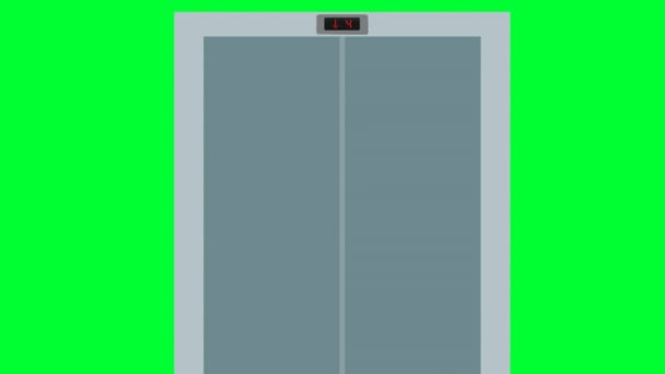 Elevator Door Open Closed Green Screen Animation Elevator Cabin Passenger — стоковое видео