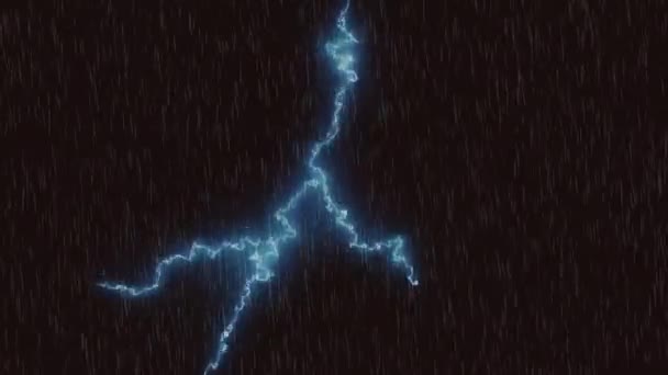 闪电袭击下的小雨闪烁着雷暴 释放出阿尔法通道 雨季落下的雨滴大雷电闪电闪出多个电闪雷击分支 — 图库视频影像