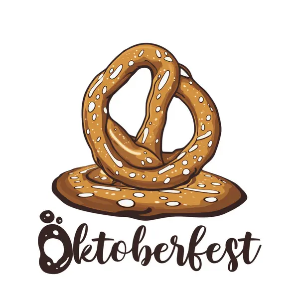 Ekim Festivali Pretzel ve Beer stein bardaklı tatil arkaplanı. Ünlü Alman Ekim Festivali partisi Bavyera festivali Banner. Bira bardağı, dev kraker, köpüklü kupa geleneksel Alman yemeği..