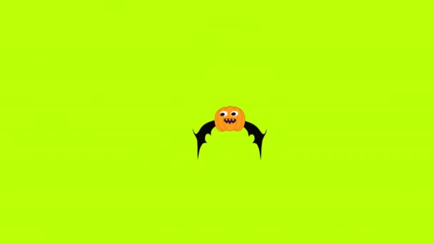 Хеллоуїн Гарбузова Літаюча Анімація Зеленому Екрані Милий Мультфільм Усміхнене Обличчя — стокове відео