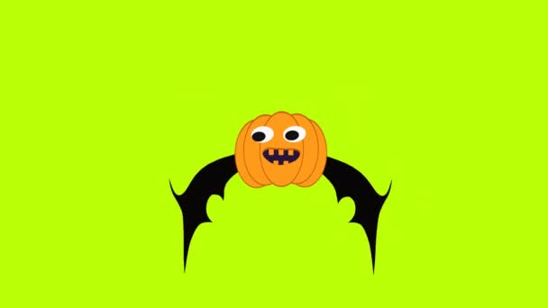 Хэллоуин Pumpkin Flying Animation Зеленом Экране Милый Мультяшный Смайлик Тыква — стоковое видео