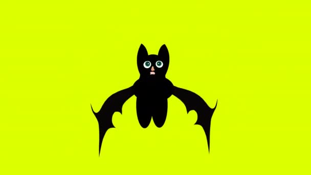Хэллоуинская Летучая Мышь Зеленом Экране Милый Мультяшный Летучая Мышь Жуткий — стоковое видео