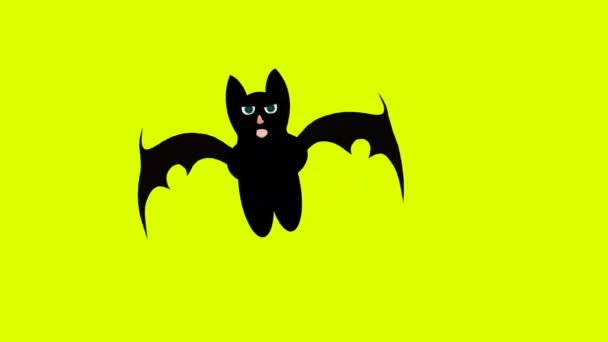 Halloween Bat Flying Animation Zelené Obrazovce Roztomilý Karikatura Bat Létání — Stock video