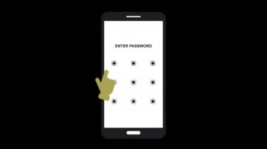 Akıllı telefon patern kilidi güvenlik animasyonu Alfa Kanalı. Mobil güvenlik koruması ve güvenlik ekranı şifresi. Şifre arayüzünün kilidini aç. Telefon şablonu kimlik doğrulama dokunmatik siber güvenlik
