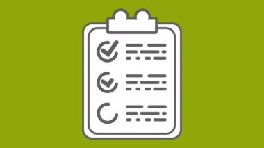 Pano Kağıt Kontrol Listesi Yeşil Ekran Canlandırması yapmak için. Planlama, verimlilik, görev yönetimi, zaman yönetimi, iş günlüğü için defter listesi. İşaretleme kutusu işaretleniyor.