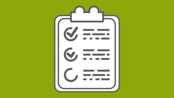 要做列表剪贴板纸清单绿色屏幕动画 用于计划 生产力 任务管理 时间管理 业务日志的笔记本列表 用大写和横线标出复选框 — 图库视频影像