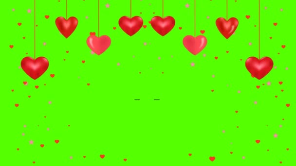 Valentine Day Celebration Typography Green Screen Love Line Hearts Border — Stock Video