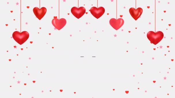 Valentin Napi Ünnepség Tipográfia Zöld Képernyő Akasztás Vörös Szívek Confetti — Stock videók