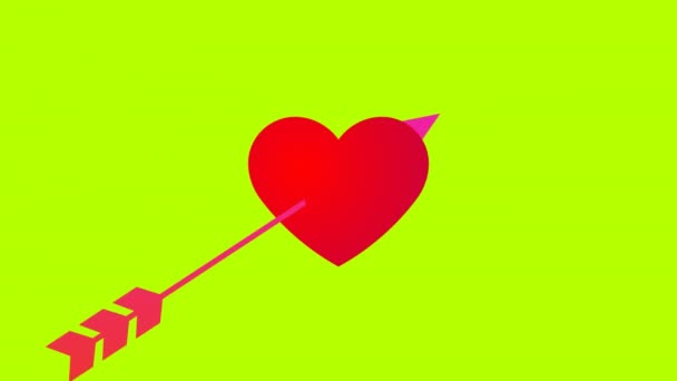 Стрела Попала Красное Сердце Развод Концепции Зеленый Экран Анимации День — стоковое видео