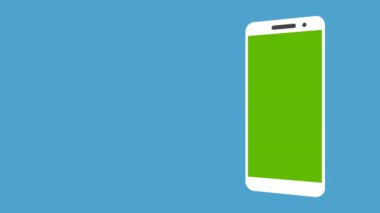 Mobil Telefon görüntüleme ölçeklendirmesi artır ve slayt sunum modelleme hareketi yeşil ekranda. Animasyon akıllı telefon ön görünümü ürünü arıyor. Cep telefonu görüntüleme slaytı ve 3d döndürme.