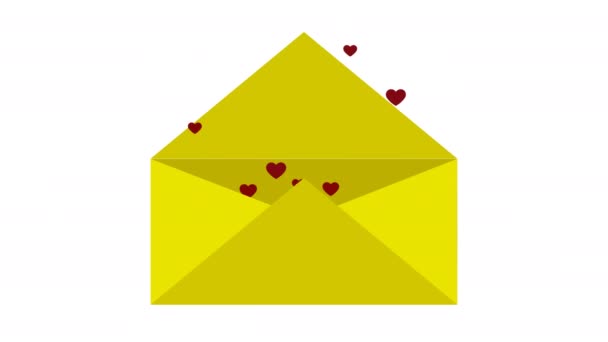 Abrindo Envelope Com Corações Amor Voando Para Fora Fundo Branco — Vídeo de Stock