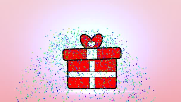 ギフトボックスのオープニングと浮遊愛ハートサプライズのアイデアアニメーション リボンのアンボックスカバー付きの赤いギフトボックス コンセッティ爆発の背景 バレンタインデー 結婚記念日 誕生日 — ストック動画