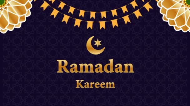 Ramadã Animação Fundo Islâmica Lua Crescente Estrela Palavras Ramadan Kareem — Vídeo de Stock