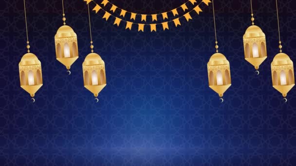 Ramadan Islamisk Bakgrund Animation Ramadan Kareem Dekorativa Lykta Hängande Buntings — Stockvideo