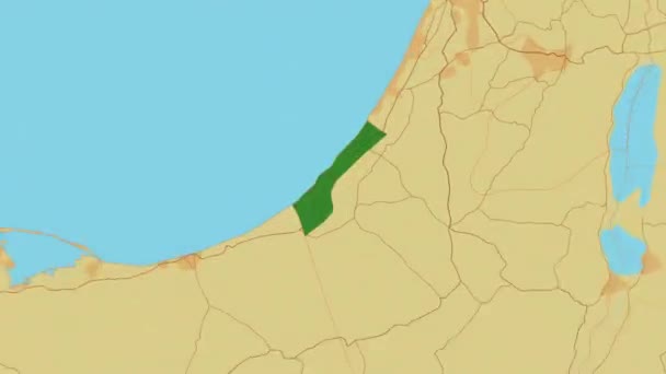 ガザのストリップマップは中東を拡大し ガザの都市パレスチナとイスラエルの紛争アニメを強調した ガザ国境周辺の政治地図 パレスチナ領土3D地図 — ストック動画