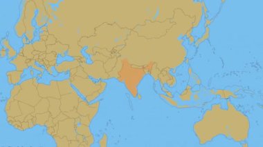 Animasyon Hindistan haritası üst uzay görünümünden portakal rengi görüntüsünü vurguluyor. Asya kıtasının en büyük 3. ülkesi Bharat, siyasi ülkenin 3D harita animasyonunu ayrıntılarıyla anlattı.