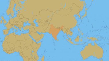 Animasyon Hindistan haritası üst uzay görünümünden portakal rengi görüntüsünü vurguluyor. Asya kıtasının en büyük 3. ülkesi Bharat, siyasi ülkenin 3D harita animasyonunu ayrıntılarıyla anlattı.