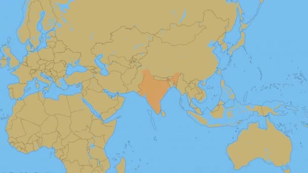 Animated India Map Highlighted Orange Color Zooming Top Space View — Stock Video