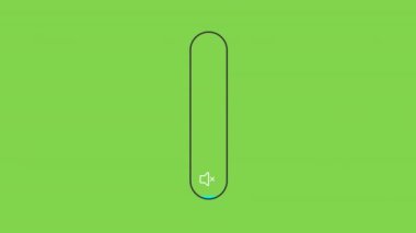 Kaydırma Çubuğu animasyonu Yeşil Ekran aşağı Mobil Sesi. Ses düzeyi kontrolü kapatma düğmesinde. hoparlör Ses ayarı Kontrol Paneli, Müzik sesi kaydıracı.