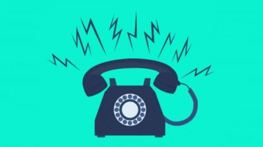 Telefon Çalan Yeşil Ekran Canlandırması. Antika telefon Handset, döndürme tuşlu çizgi roman pop sanat yıldırımı. Klasik eski döner telefondan gelen arama.