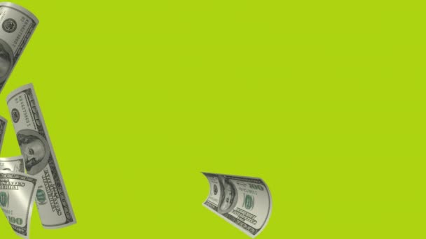 Rüzgarda Uçuşan Para Yeşil Ekran Animasyonu Banknotlar Uçuşan Paralar Düşen — Stok video