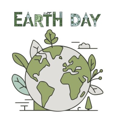 Çevresel koruma için doğal elementlerin yeşil geri dönüşümlü Dünya Günü Banner haritası. Gezegenimizi kurtarmak ve çevresel sorunlar kıtaları ve okyanusları temsil ediyor. Doğa İçin Ekoloji Bakımı.