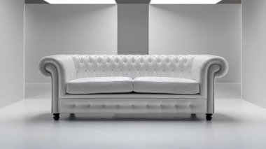 Koltuk El değmemiş Chesterfield Mobilya Modern İç Mülkiyet Zarif boş Moda Moda Rahat Koltuk Yastık Daire Odası Beyaz Duvar Arkaplan Salonu.