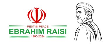 İran Başkanı Ethe Raisi 'nin ölüm helikopteri anıt posterini düşürdü. Barış konseptinde dinleniyor. Çizgi sanatı ile asgari illüstrasyon. 19 Mayıs 2024, Rangpur, Bangladeş.
