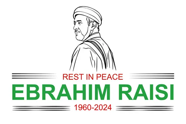 İran Başkanı Ethe Raisi 'nin ölüm helikopteri anıt posterini düşürdü. Barış konseptinde dinleniyor. Çizgi sanatı ile asgari illüstrasyon. 19 Mayıs 2024, Rangpur, Bangladeş.