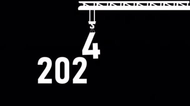 Mutlu yıllar 2025, Alpha Channel 'a hoş geldiniz. Yıl 2024 'ten 2025' e değişiyor. 2024 'ün sonu ve 2025' in başı. 3. harf 4 numaralı vinç ile kaldırılıyor. 2025 numaralı vinçler.