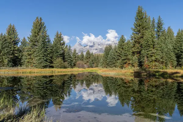 Schwabacher, sonbaharda Yılan Nehri 'nin sularını yansıtan Teton Dağları' yla İniş yapıyor.