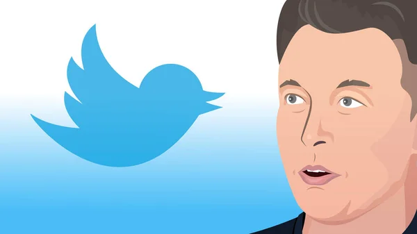 Edytorska Ilustracja Portretu Elona Muska Logo Twittera Ilustracja Redakcyjna Sprzedaż — Zdjęcie stockowe