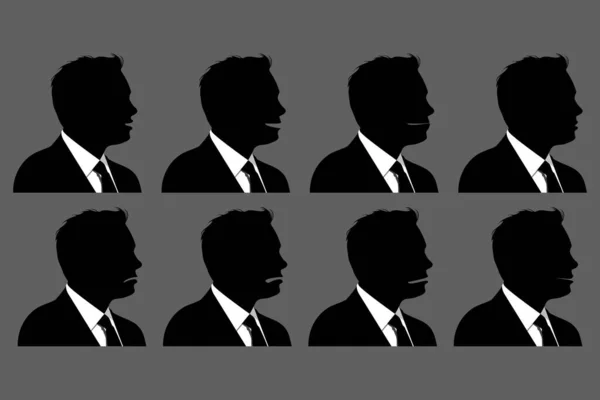 Forretningsmand Portrætter Mænd Profiler Isoleret Vektor Grå Følelser – Stock-vektor