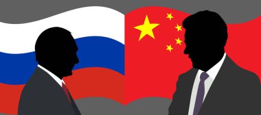 Moscow. March 20 - 22, 2023. Meeting of Chinese President Xi Jinping and Russian President Vladimir Putin.Silhouette of Chinese President Xi Jinping and Russian President Vladimir Putin against the background of the flags of China and Russia. clipart