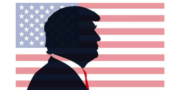Profil Silhouette Donald Trump Sur Fond Drapeau Américain — Image vectorielle