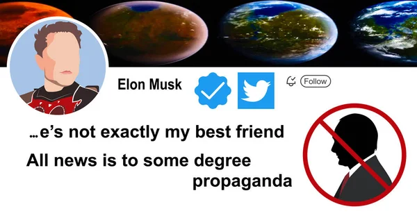 2023年4月9日 社交网络Twitter的所有者埃隆 穆斯克 Elon Musk 表示他不会删除反乌克兰的推特 他在你的Twitter页面上写了这个决定的原因 — 图库照片