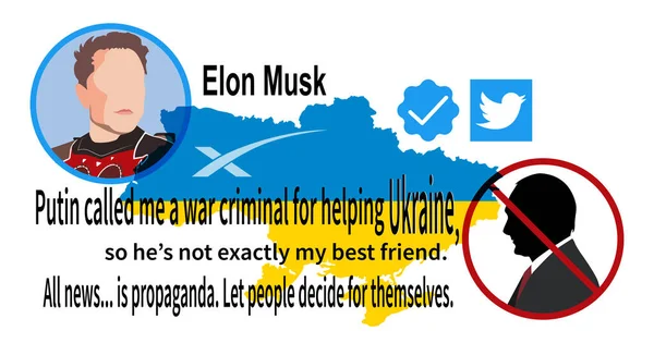 2023年4月9日 社交网络Twitter的所有者埃隆 穆斯克 Elon Musk 表示他不会删除反乌克兰的推特 他在你的Twitter页面上写了这个决定的原因 — 图库照片